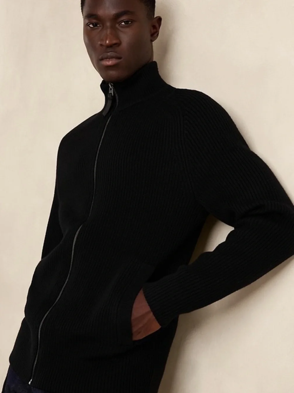 Men’s Banana Republic Black Sante Merino Sweater Jacket Size M